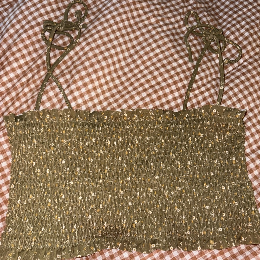 Madewell Olive Green Smocked Bikini Top